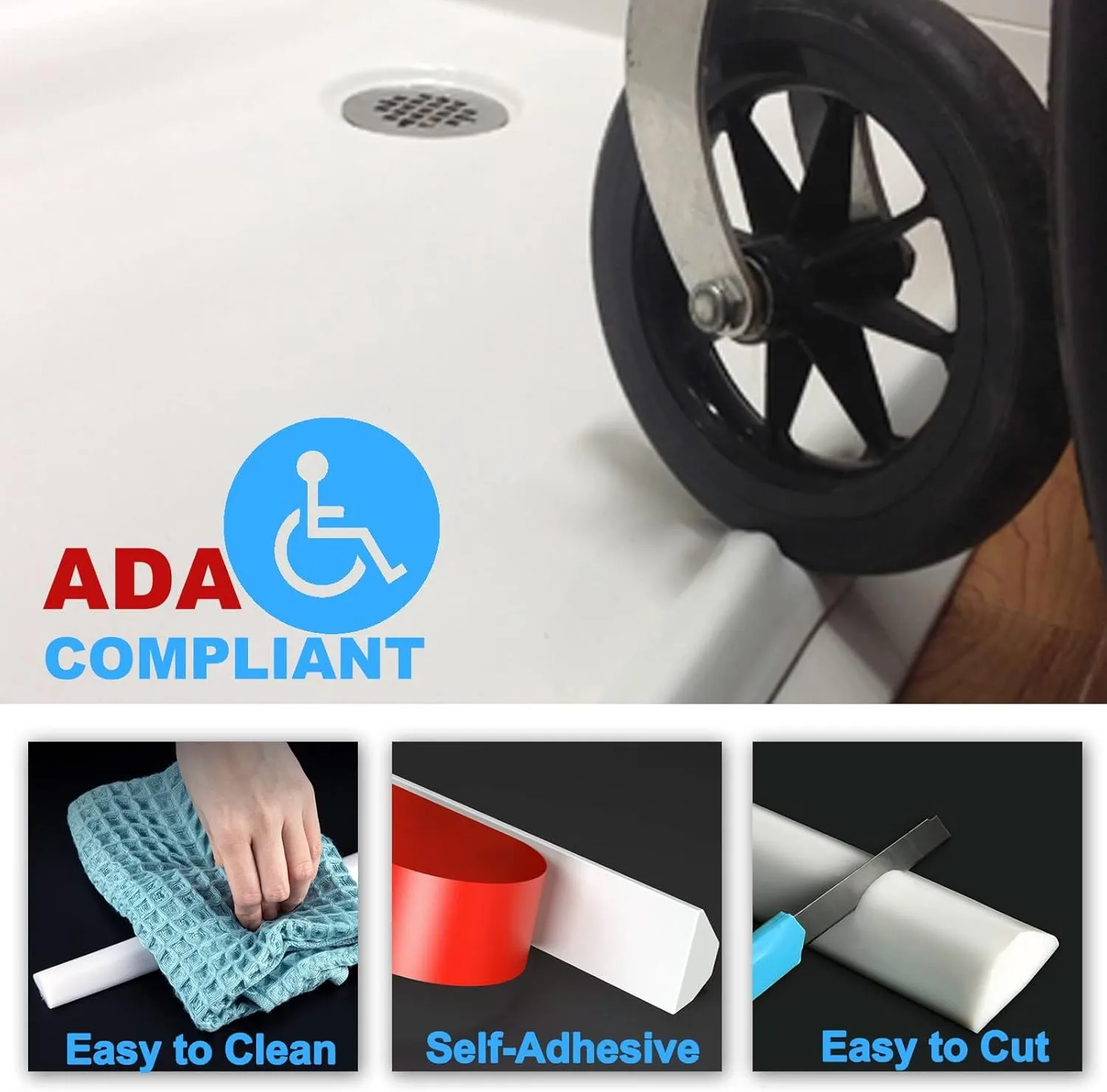 Duzzy 67 Inch Collapsible Shower Water Dam, Shower Threshold Water Stopper Barrier and Retention System and Keeps Water Inside Threshold Dry and Wet Separation, Suitable for Bathroom & Kitchen