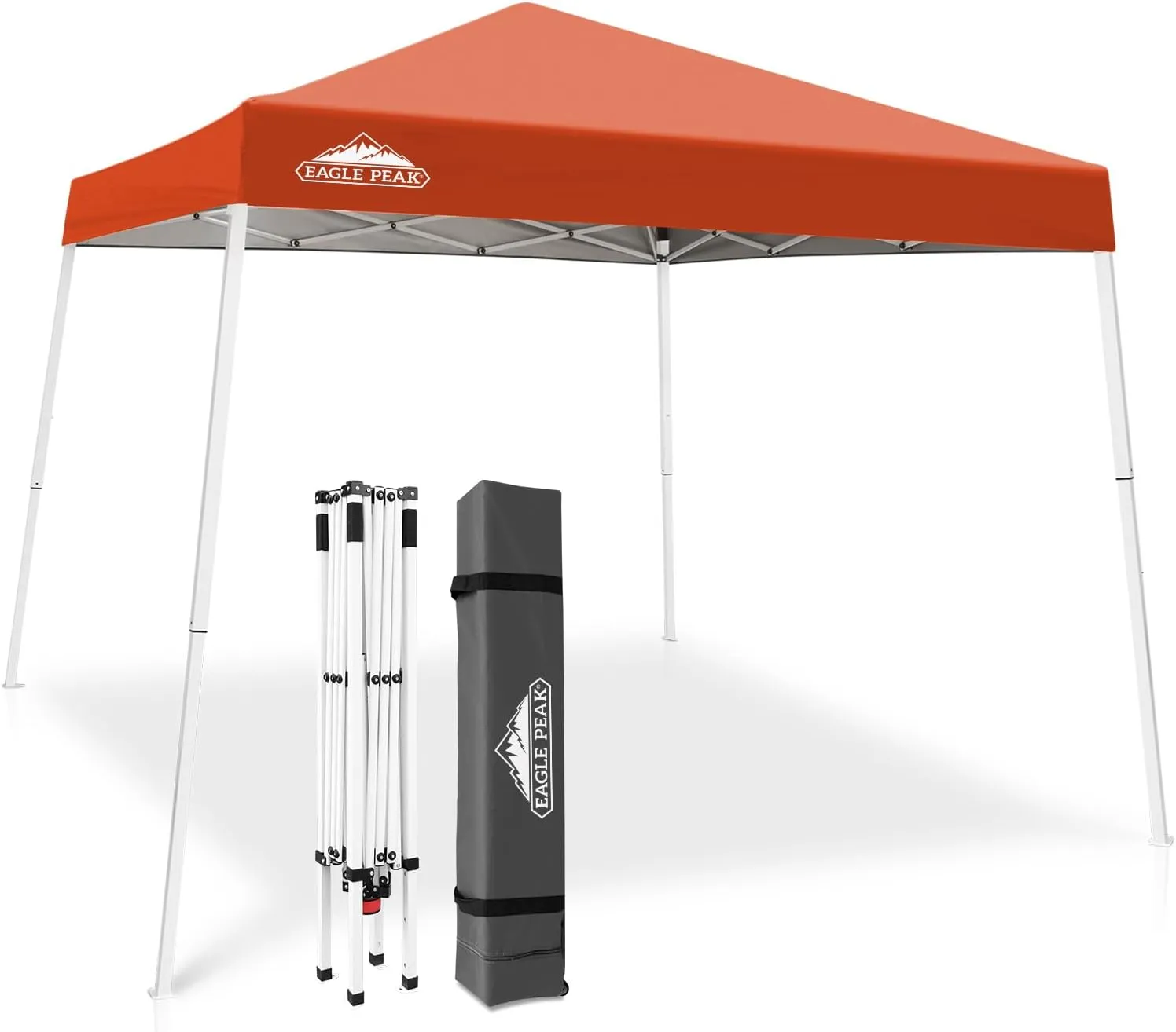 EAGLE PEAK 10x10 Slant Leg Pop-up Canopy Tent Easy One Person Setup Instant Outdoor Beach Canopy Folding Portable Sports Shelter 10x10 Base 8x8 Top (Brick Red)