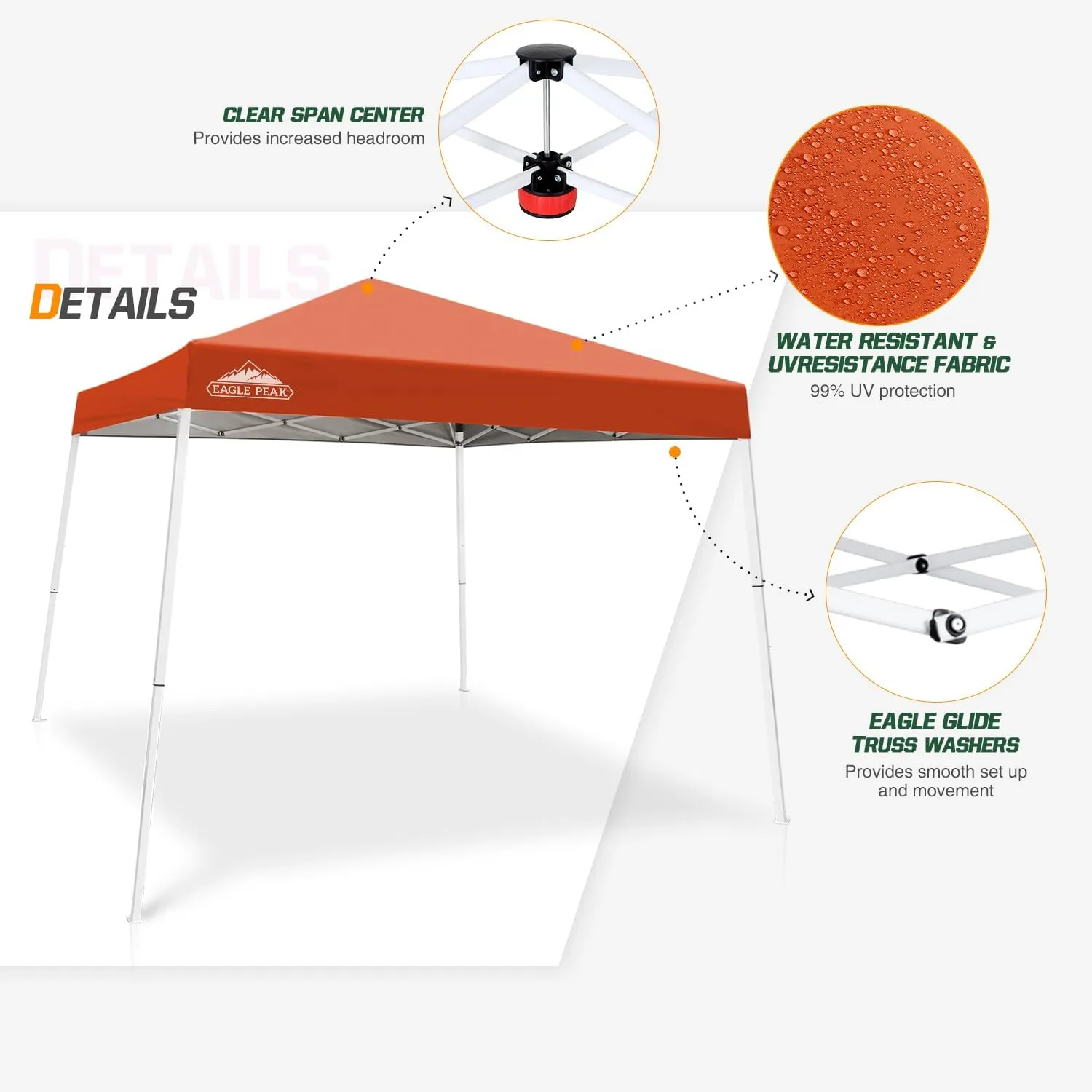 EAGLE PEAK 10x10 Slant Leg Pop-up Canopy Tent Easy One Person Setup Instant Outdoor Beach Canopy Folding Portable Sports Shelter 10x10 Base 8x8 Top (Brick Red)