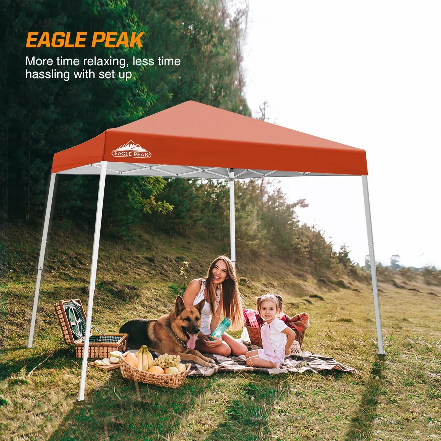 EAGLE PEAK 10x10 Slant Leg Pop-up Canopy Tent Easy One Person Setup Instant Outdoor Beach Canopy Folding Portable Sports Shelter 10x10 Base 8x8 Top (Brick Red)