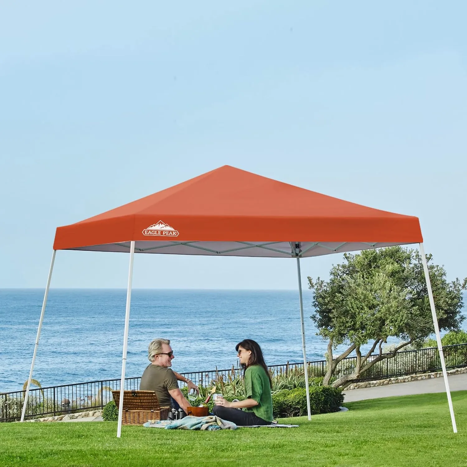 EAGLE PEAK 10x10 Slant Leg Pop-up Canopy Tent Easy One Person Setup Instant Outdoor Beach Canopy Folding Portable Sports Shelter 10x10 Base 8x8 Top (Brick Red)