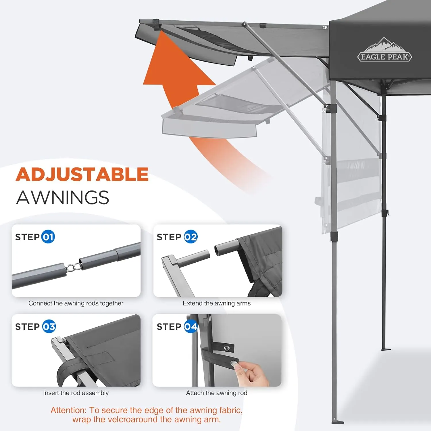 EAGLE PEAK 17x10 Pop up Gazebo Canopy Tent Outdoor Instant Canopy Shelter with Adjustable Dual Half Awnings (Gray)