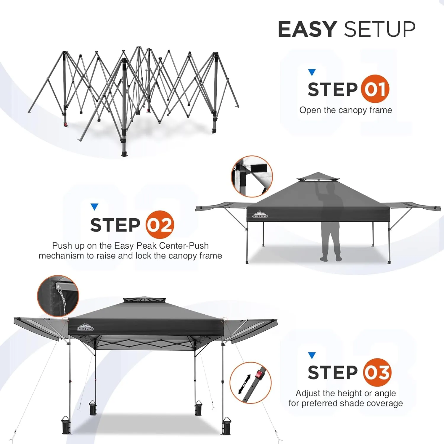 EAGLE PEAK 17x10 Pop up Gazebo Canopy Tent Outdoor Instant Canopy Shelter with Adjustable Dual Half Awnings (Gray)