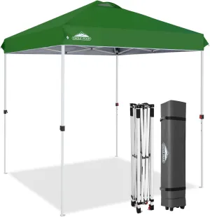 EAGLE PEAK 6.6x6.6 Pop Up Canopy Tent Instant Outdoor Canopy Easy Set Up Straight Leg Folding Shelter with Wheeled Bag, 8 Stakes and 4 Ropes, Green