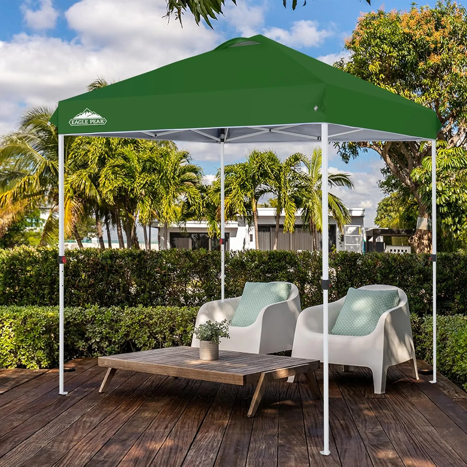 EAGLE PEAK 6.6x6.6 Pop Up Canopy Tent Instant Outdoor Canopy Easy Set Up Straight Leg Folding Shelter with Wheeled Bag, 8 Stakes and 4 Ropes, Green