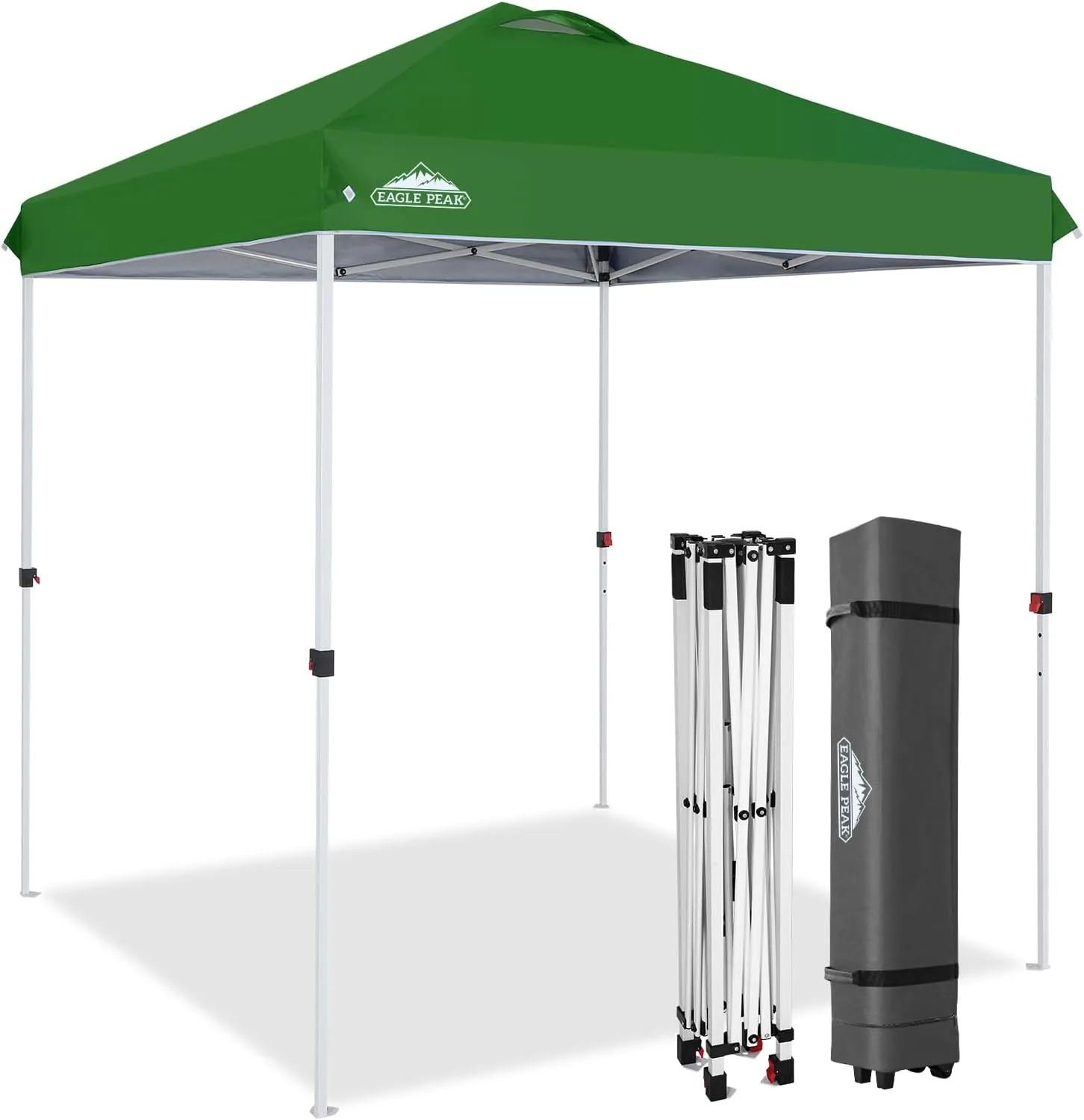 EAGLE PEAK 6.6x6.6 Pop Up Canopy Tent Instant Outdoor Canopy Easy Set Up Straight Leg Folding Shelter with Wheeled Bag, 8 Stakes and 4 Ropes, Green