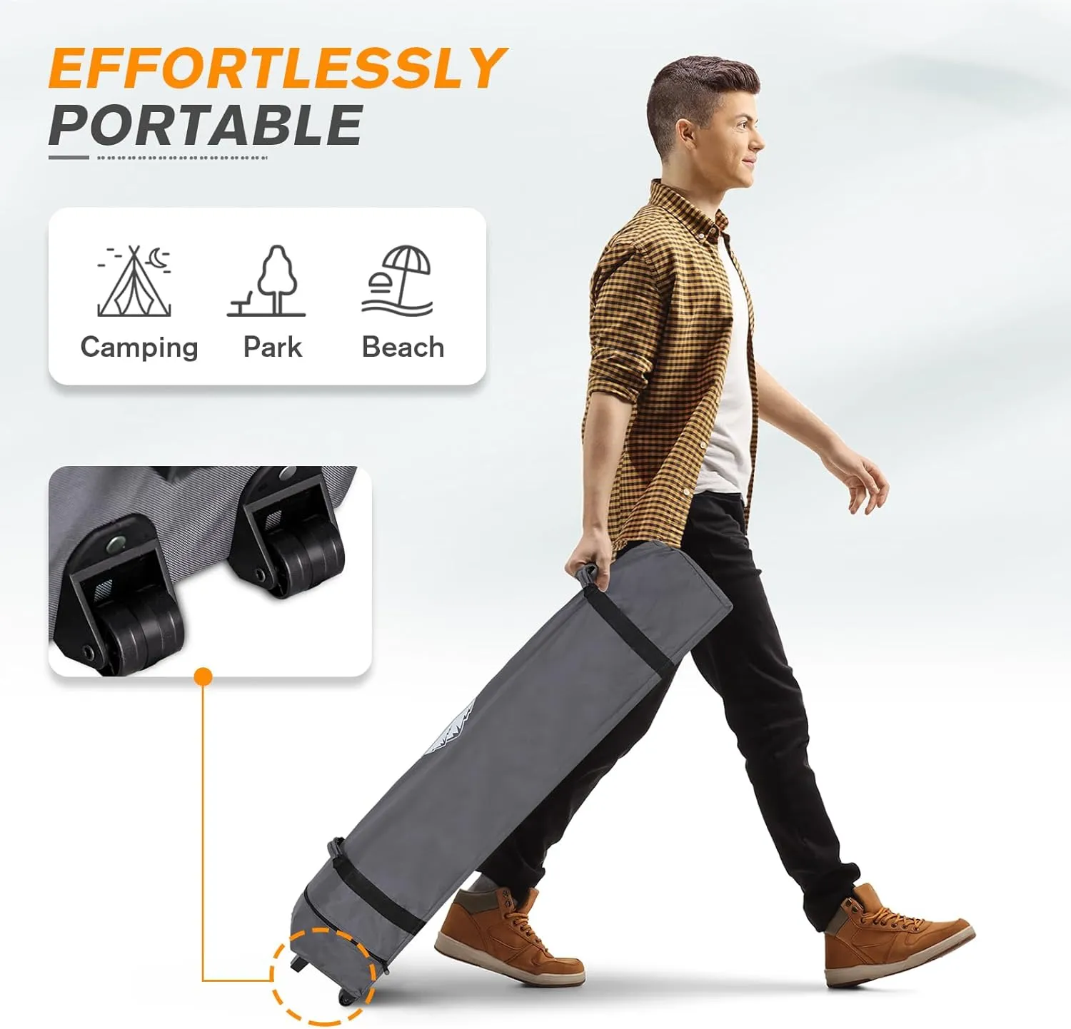 EAGLE PEAK Pop Up Canopy Tent with 1 Sidewall, Easy Setup Event Tent, Outdoor Sun Shade, Wheeled Carry Bag, Stakes and Guy Ropes, Instant Canopy 6.6x6.6, White