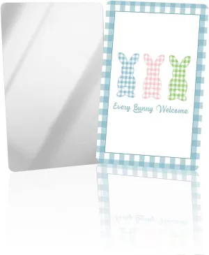 Easter Every Bunny Welcome Compact Mirror Bulk 4 Pack Card Mirror, Blue Checkered Small Compact Mirror for Purse, Rectangular Handheld Pocket Makeup Mirror
