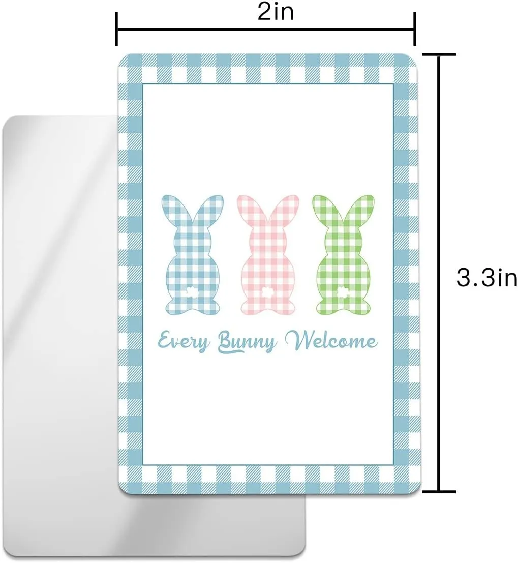 Easter Every Bunny Welcome Compact Mirror Bulk 4 Pack Card Mirror, Blue Checkered Small Compact Mirror for Purse, Rectangular Handheld Pocket Makeup Mirror