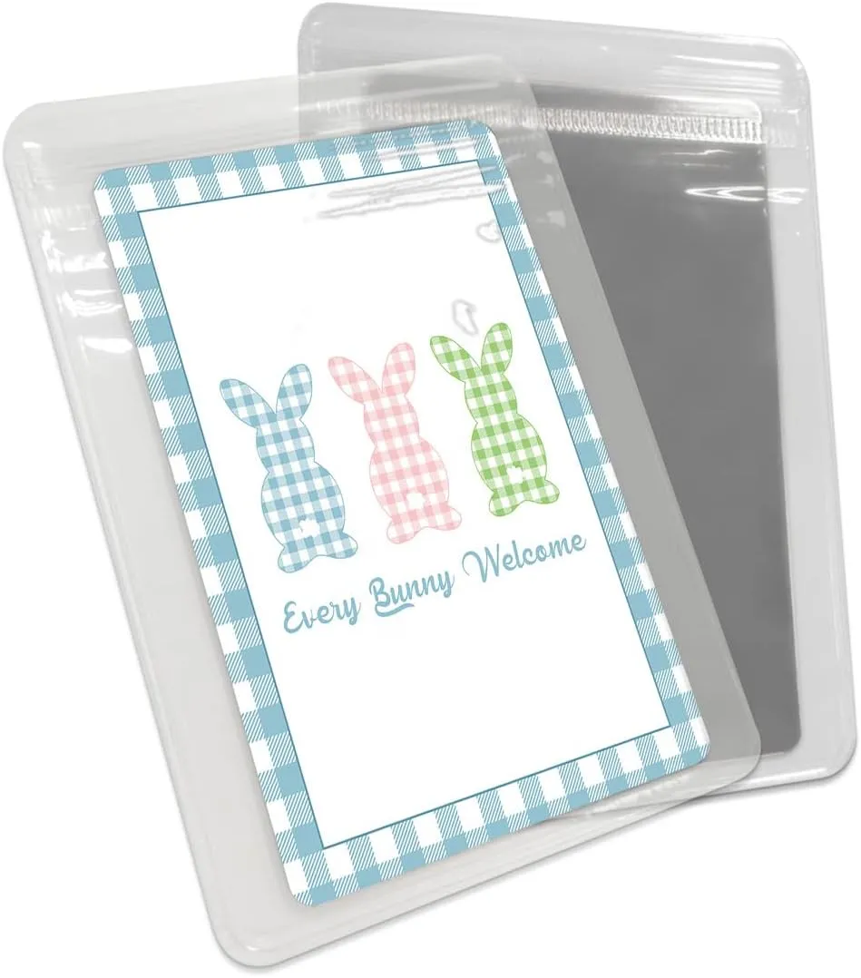 Easter Every Bunny Welcome Compact Mirror Bulk 4 Pack Card Mirror, Blue Checkered Small Compact Mirror for Purse, Rectangular Handheld Pocket Makeup Mirror