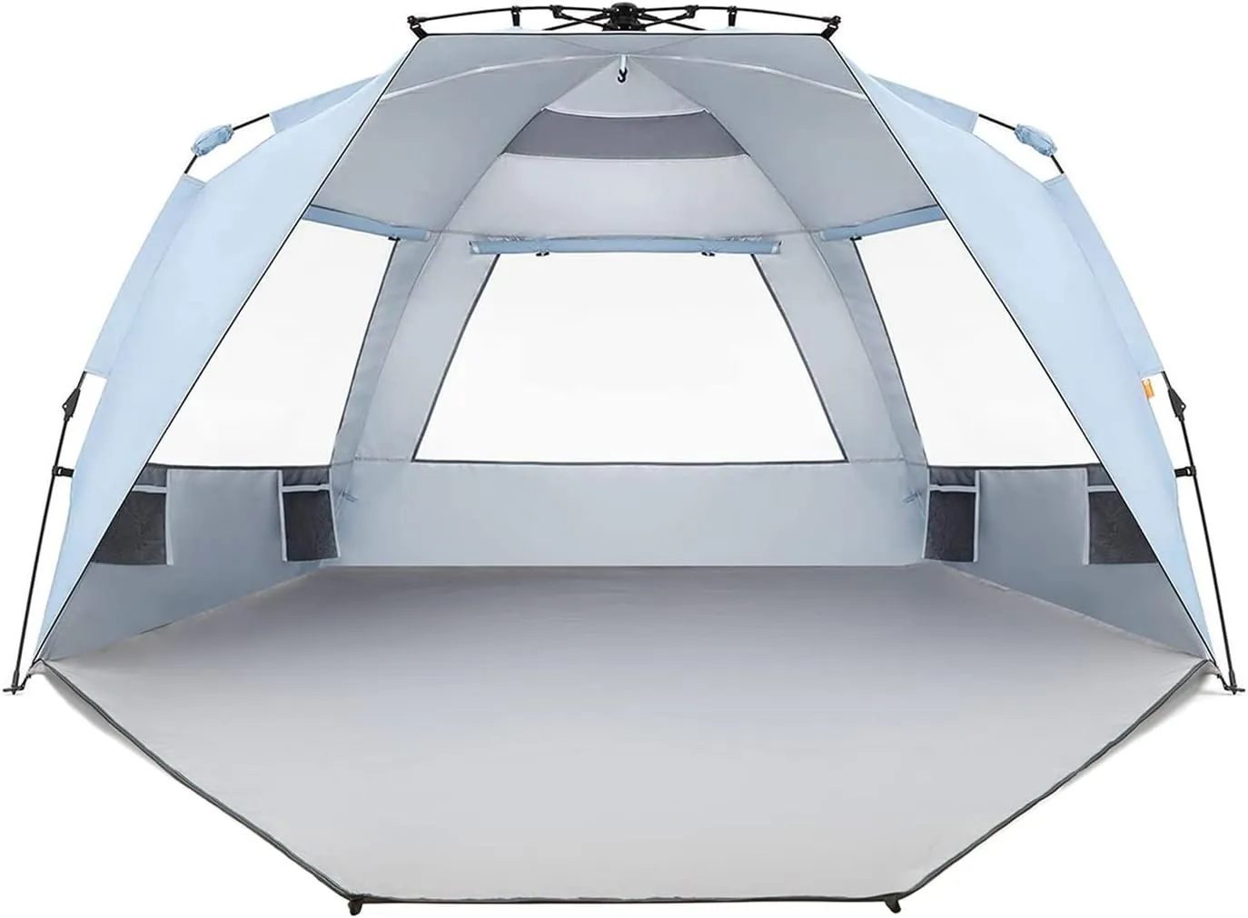 Easthills Outdoors Instant Shader Enhanced Deluxe XL Beach Tent Easy Setup 4-6 Person Popup Sun Shelter 99" Wide for Family UPF 50  Double Silver Coating with Extended Zippered Porch Sky Blue