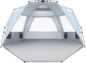 Easthills Outdoors Instant Shader Enhanced Deluxe XL Beach Tent Easy Setup 4-6 Person Popup Sun Shelter 99" Wide for Family UPF 50  Double Silver Coating with Extended Zippered Porch Sky Blue