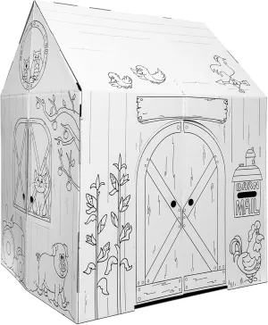 Easy Playhouse Barn - Kids Art & Craft for Indoor & Outdoor Fun, Color Favorite Farm Animals – Decorate & Personalize The Cardboard Fort, 32" X 26. 5" X 40. 5" - Made in USA, Age 3 