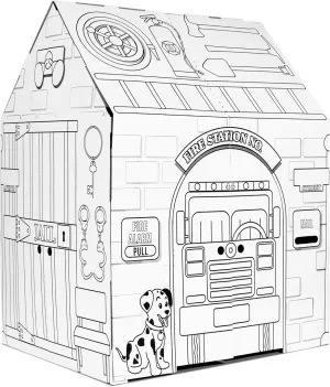Easy Playhouse Police and Fire Station - Kids Art & Craft for Indoor & Outdoor Fun – Decorate & Personalize The Cardboard Fort, 32" X 26. 5" X 40. 5" - Made in USA, Age 3  [Amazon Exclusive], white