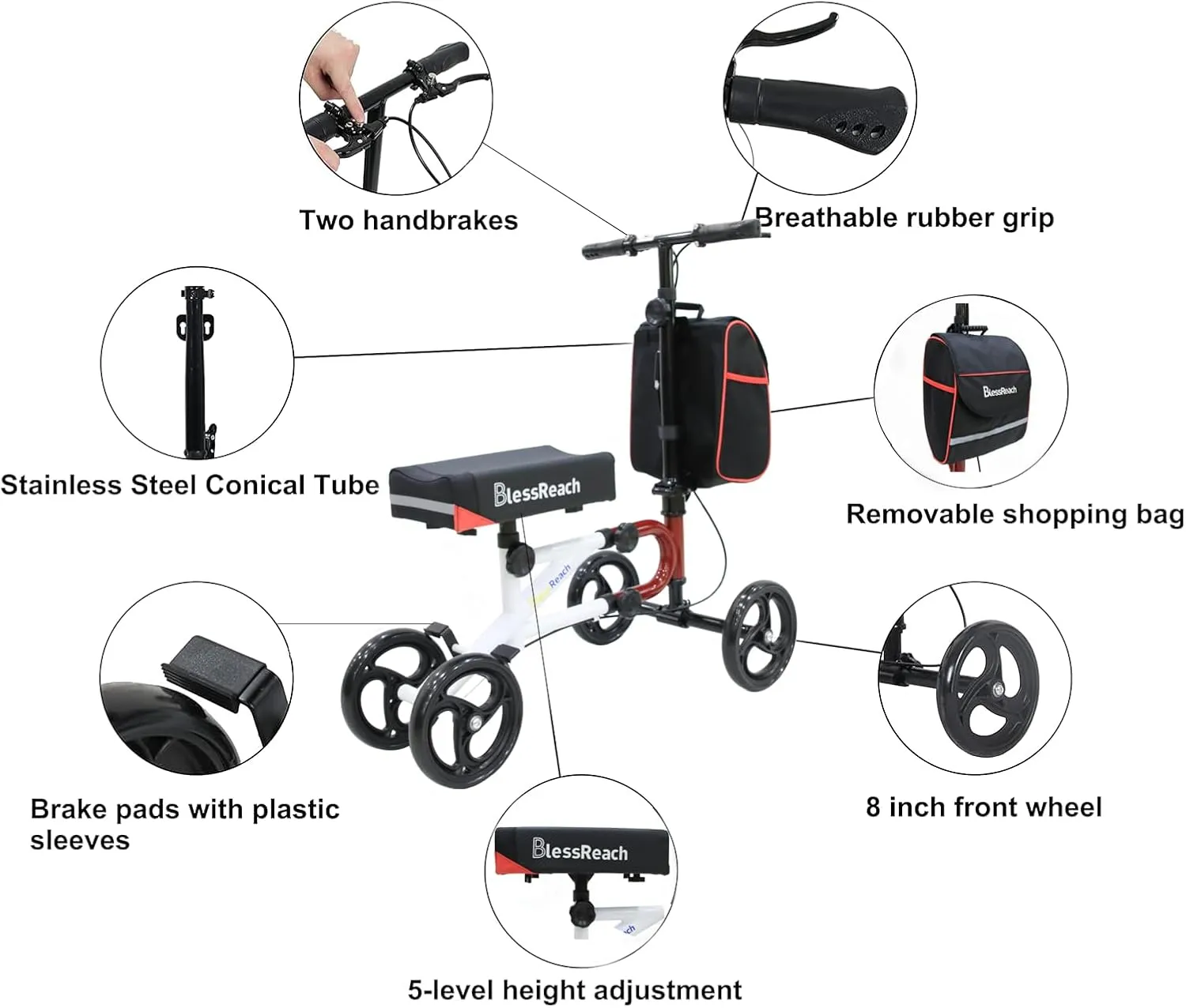 Economy Knee Scooter Steerable Knee Walker for Foot Injuries Compact Crutch Alternative with Dual Braking System (Red)