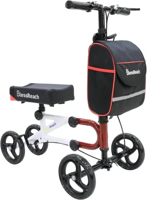 Economy Knee Scooter Steerable Knee Walker for Foot Injuries Compact Crutch Alternative with Dual Braking System (Red)