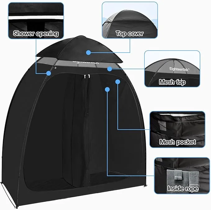 EighteenTek Shower Tent Changing Room 2 Rooms Outdoor Pop Up Camping Toilet Portable Privacy Dressing Shelter 83"x43"x80"H