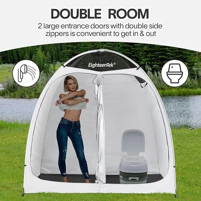 EighteenTek Shower Tent Changing Room 2 Rooms Outdoor Pop Up Camping Toilet Portable Privacy Dressing Shelter 83"x43"x80"H
