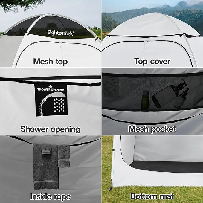 EighteenTek Shower Tent Changing Room 2 Rooms Outdoor Pop Up Camping Toilet Portable Privacy Dressing Shelter 83"x43"x80"H