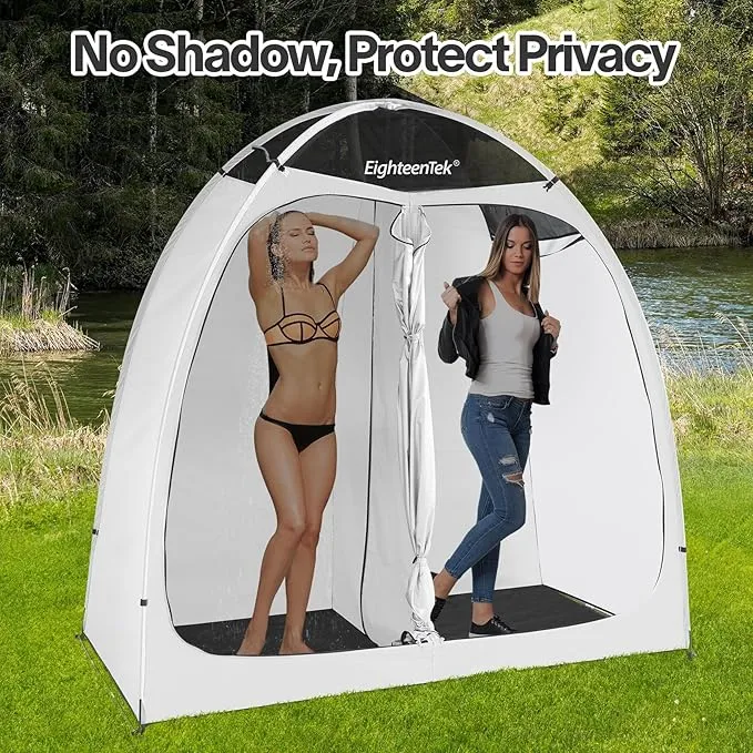 EighteenTek Shower Tent Changing Room 2 Rooms Outdoor Pop Up Camping Toilet Portable Privacy Dressing Shelter 83"x43"x80"H