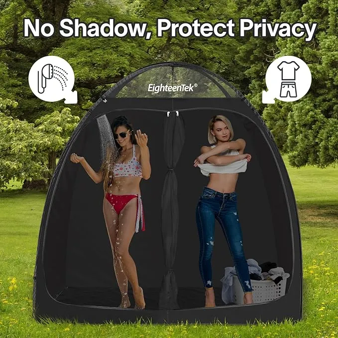 EighteenTek Shower Tent Changing Room 2 Rooms Outdoor Pop Up Camping Toilet Portable Privacy Dressing Shelter 83"x43"x80"H