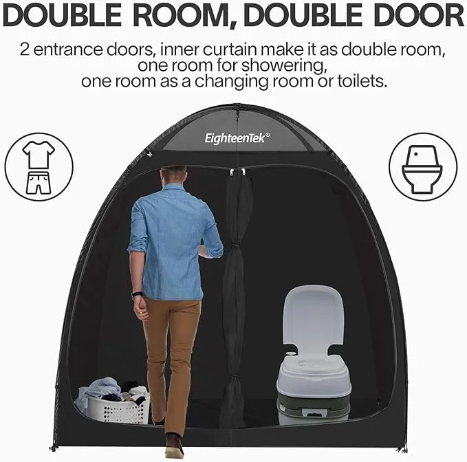 EighteenTek Shower Tent Changing Room 2 Rooms Outdoor Pop Up Camping Toilet Portable Privacy Dressing Shelter 83"x43"x80"H