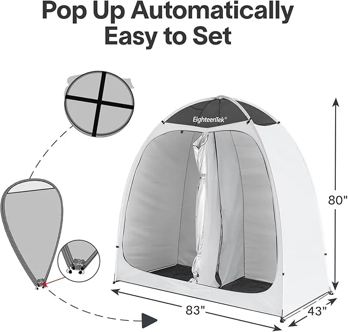 EighteenTek Shower Tent Changing Room 2 Rooms Outdoor Pop Up Camping Toilet Portable Privacy Dressing Shelter 83"x43"x80"H