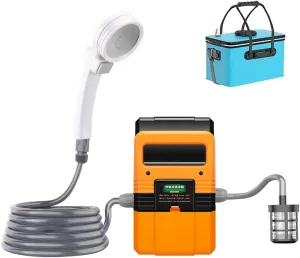 Electric Camping Shower 180W High Pressure Camping Shower Pump with Collapsible Bucket Portable Outdoor Shower Water Pumps for Camping Shower Water Flowers Car Washing
