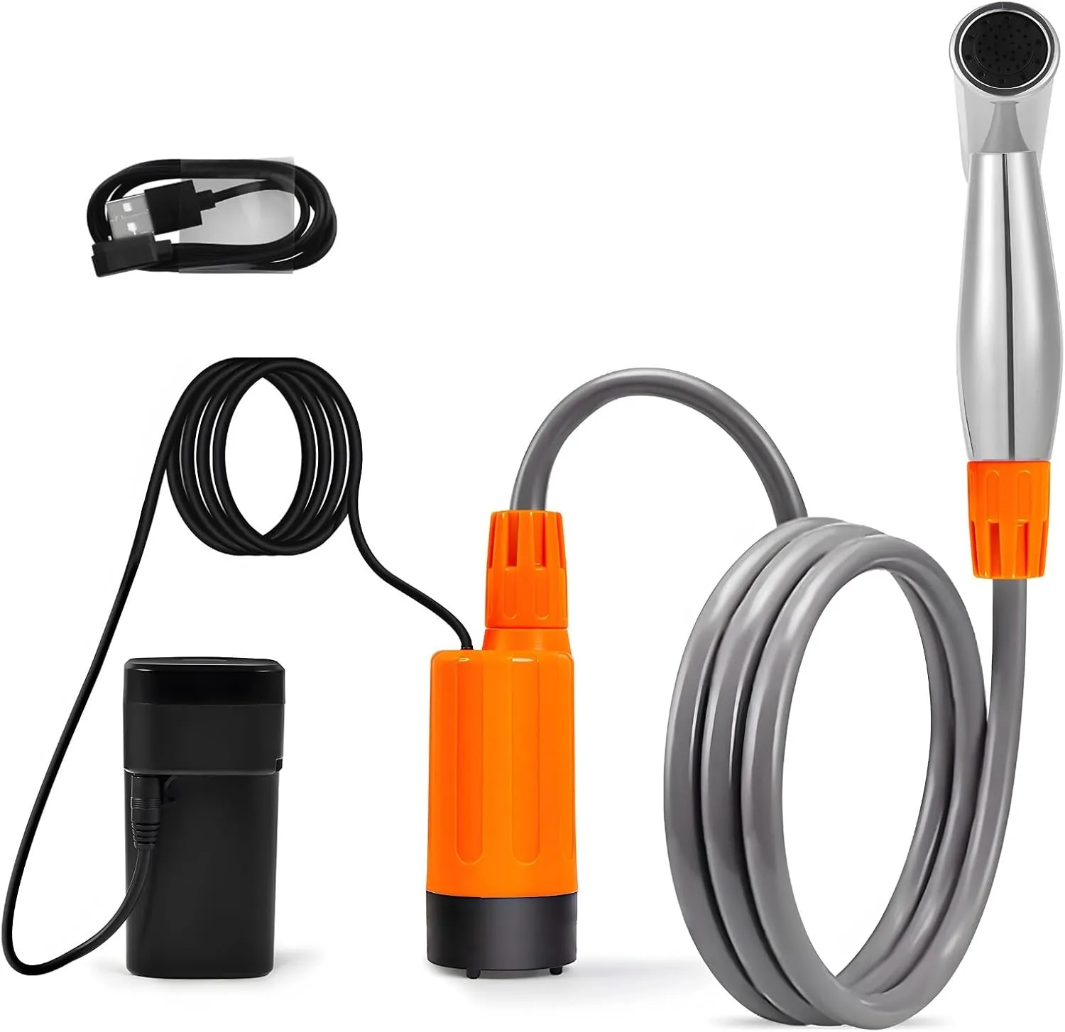 Electric Camping Shower, USB Rechargeable Handheld Bidet, Strong Water Flow, Includes Suction Cup & S Hook