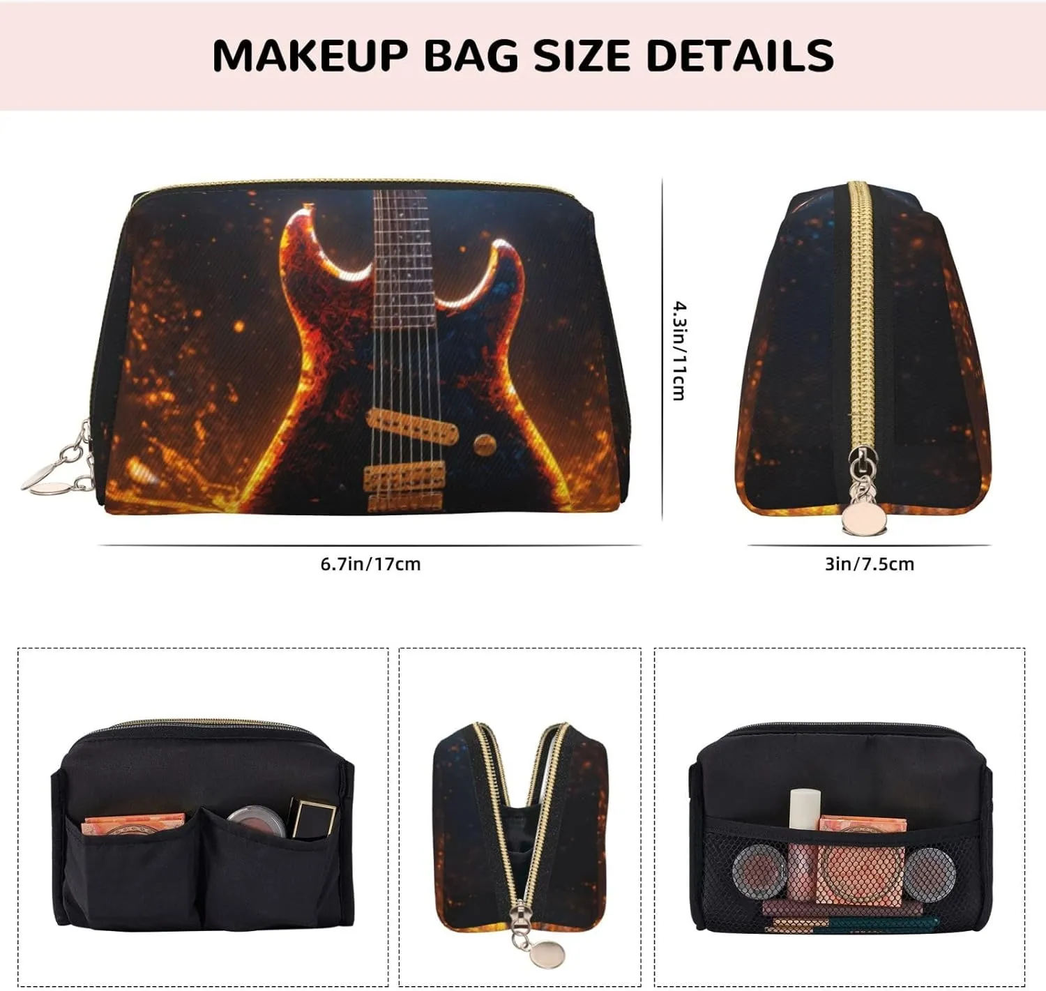 Electric Guitar Travel-Ready Toiletry Bag, Compact Makeup Organizer For Women