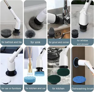 Electric Spin Scrubber for Household Cleaning - Electric Brush, Car Supplies, Bathroom Essentials, Baseboard Cleaner with Long Handle