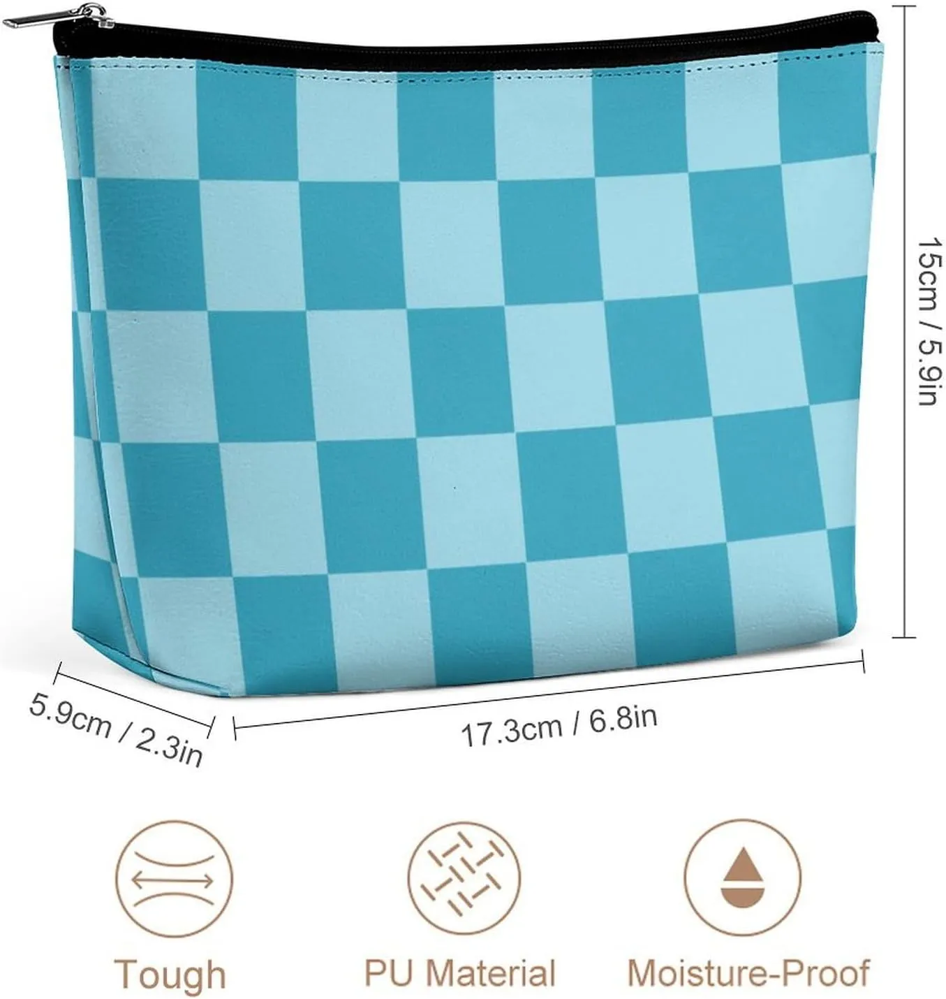 Elegant Makeup Bag, Aqua Checker Cosmetic Bag Large Capacity Pouch Portable Organizer for Men & Women