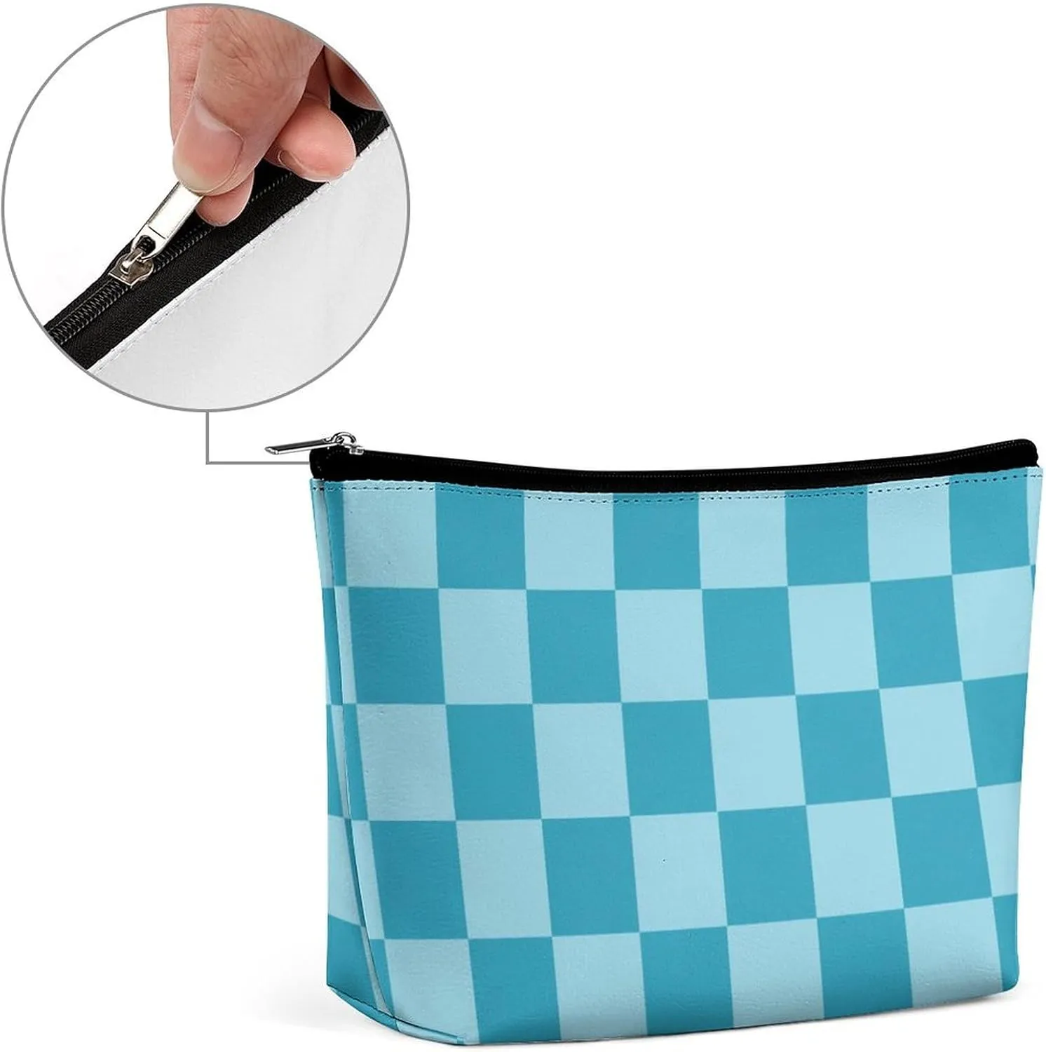 Elegant Makeup Bag, Aqua Checker Cosmetic Bag Large Capacity Pouch Portable Organizer for Men & Women