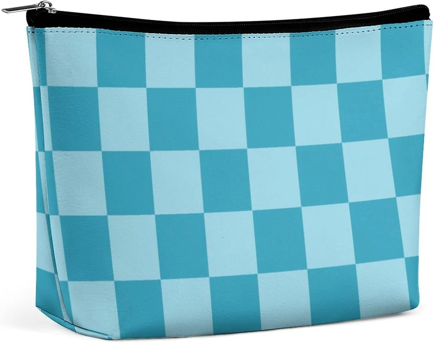 Elegant Makeup Bag, Aqua Checker Cosmetic Bag Large Capacity Pouch Portable Organizer for Men & Women