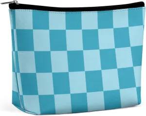 Elegant Makeup Bag, Aqua Checker Cosmetic Bag Large Capacity Pouch Portable Organizer for Men & Women