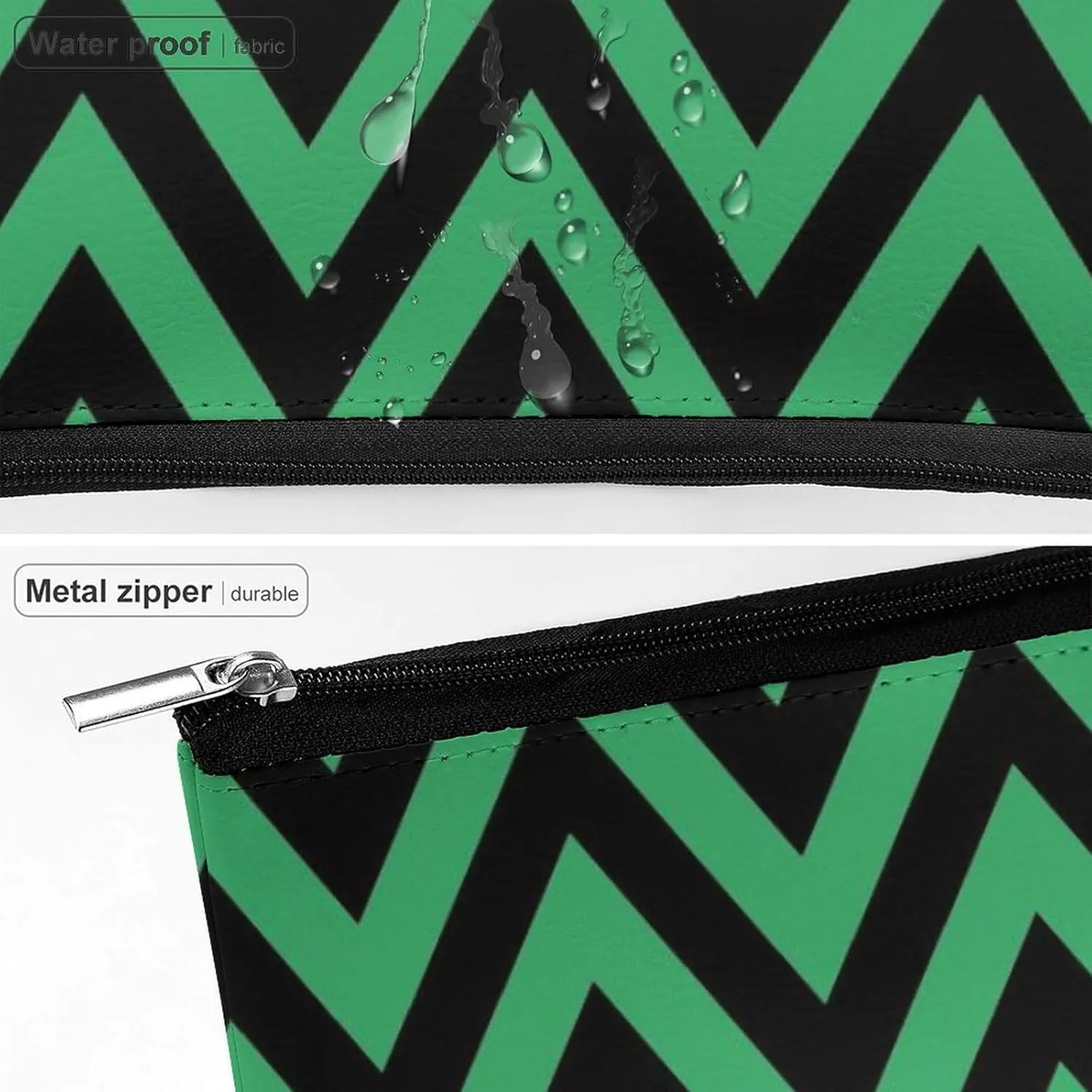 Elegant Makeup Bag, Black and Green Chevron, Zig Zag Pattern Cosmetic Bag Large Capacity Pouch Portable Organizer for Men & Women