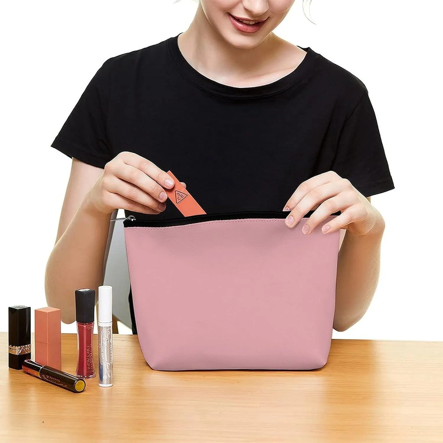 Elegant Makeup Bag, Blush Rose Pink Solid Color Elegant Cosmetic Bag Large Capacity Pouch Portable Organizer for Men & Women