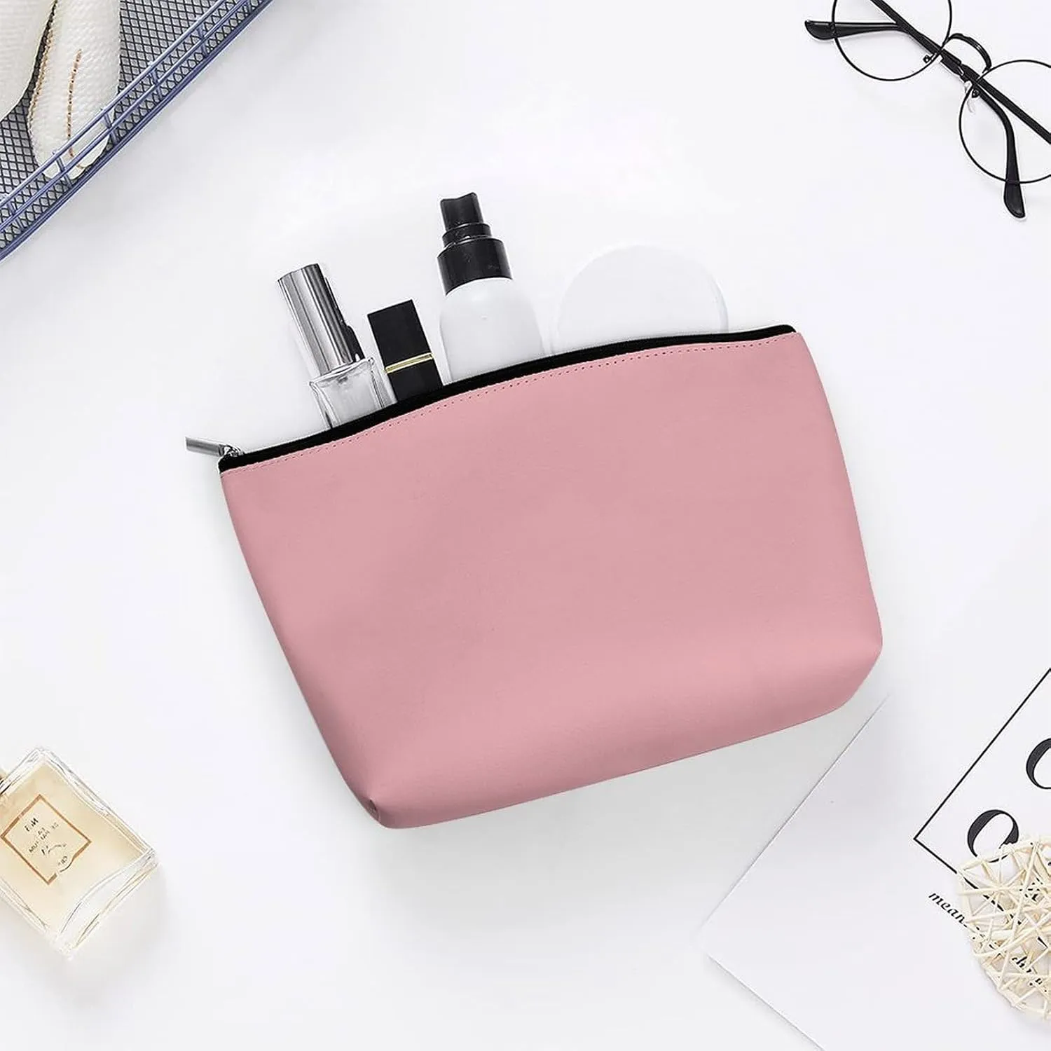 Elegant Makeup Bag, Blush Rose Pink Solid Color Elegant Cosmetic Bag Large Capacity Pouch Portable Organizer for Men & Women