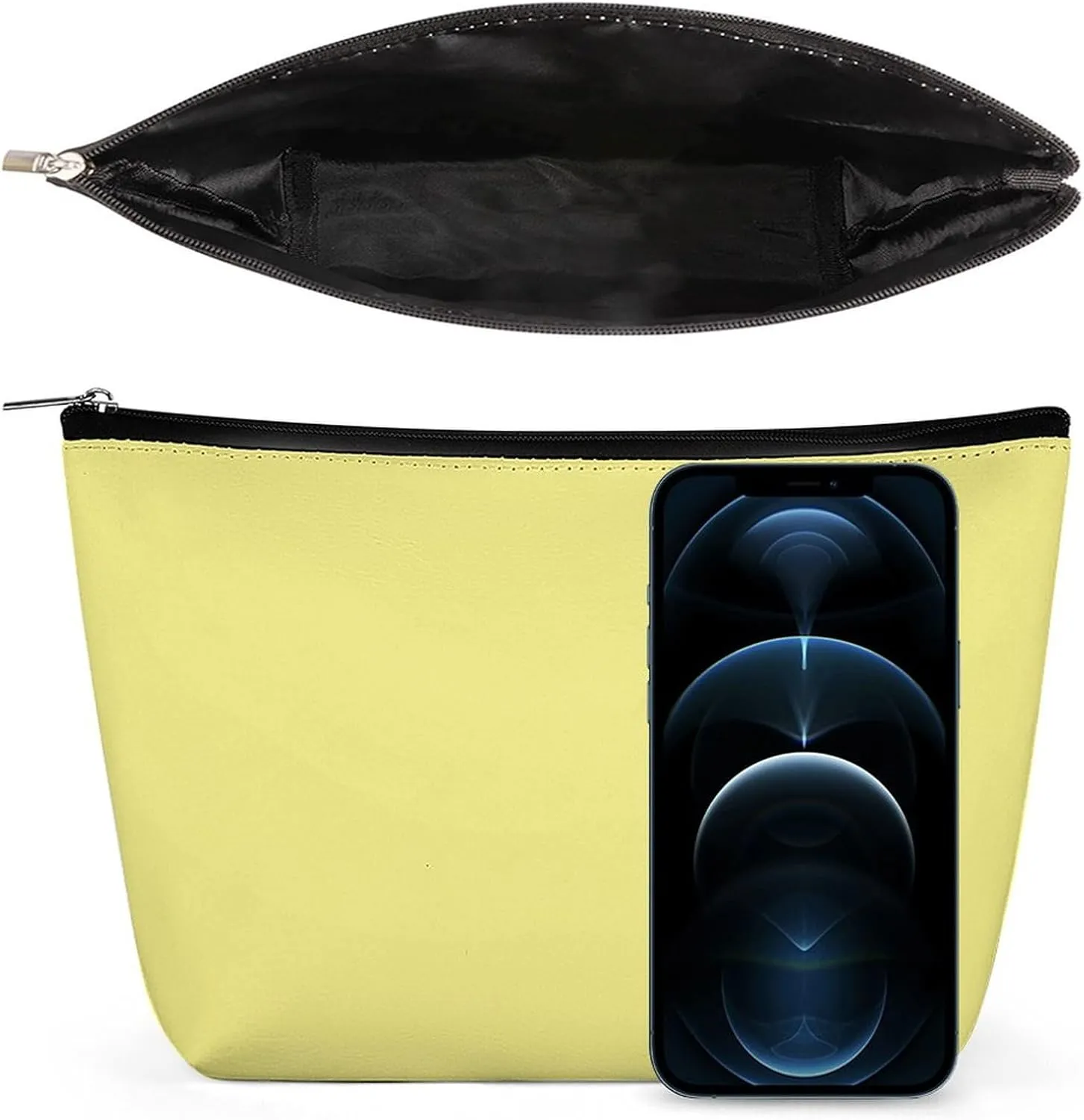 Elegant Makeup Bag, Modern Bright Yellow Solid Color Cosmetic Bag Large Capacity Pouch Portable Organizer for Men & Women