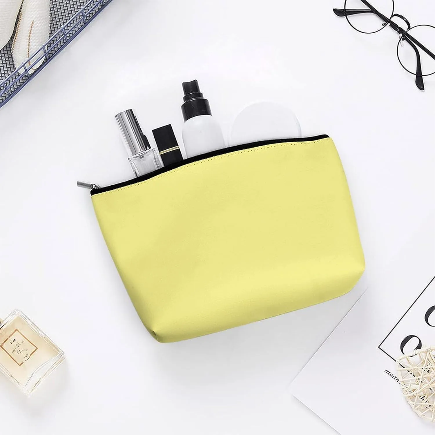 Elegant Makeup Bag, Modern Bright Yellow Solid Color Cosmetic Bag Large Capacity Pouch Portable Organizer for Men & Women