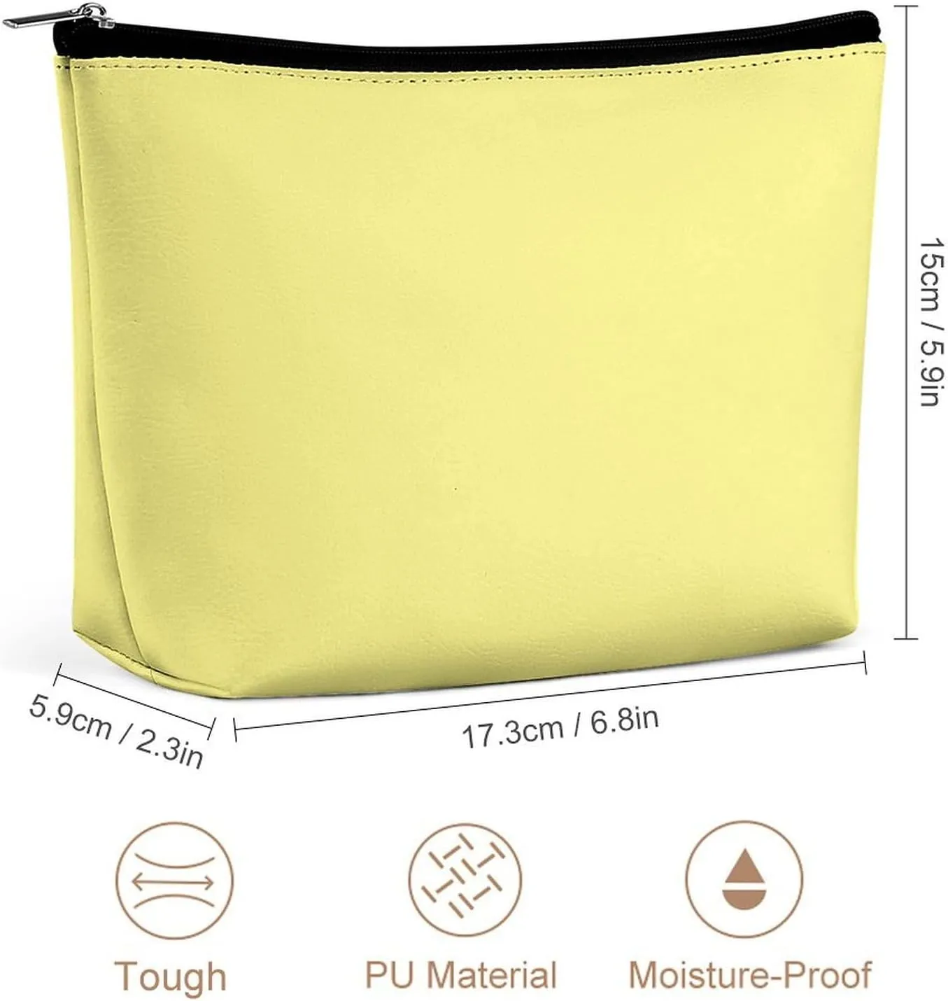 Elegant Makeup Bag, Modern Bright Yellow Solid Color Cosmetic Bag Large Capacity Pouch Portable Organizer for Men & Women