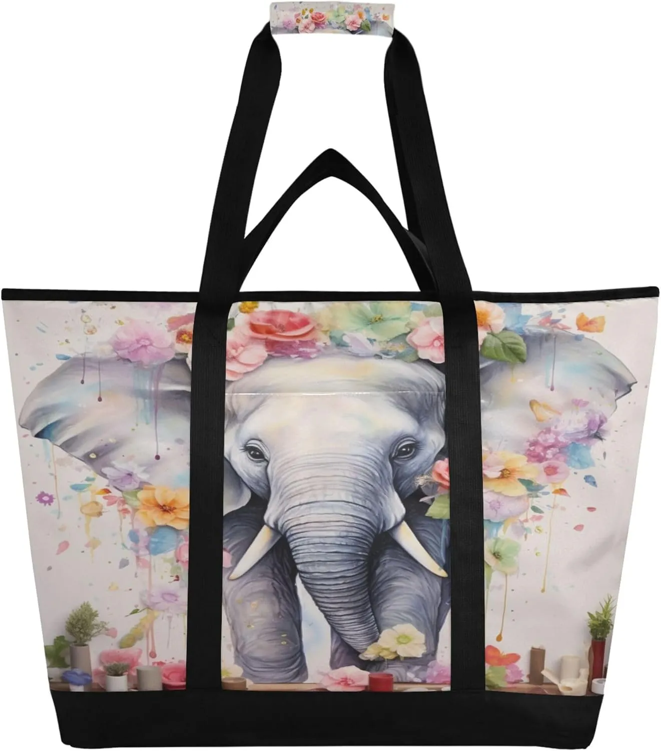 Elephant Reusable Insulated Cooler Bag with Ice Pack Compartment - Large 47L Waterproof Thermal Grocery Tote for Picnic Beach Camping Lunch Storage