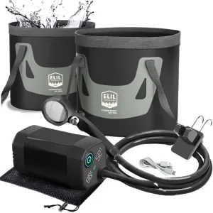 Elil Camping Shower Portable Outdoor Shower for Camping, 5 Gallon Foldable Bucket, Type-C Rechargable Portable Shower Pump, High Pressure Water Pump (Upgraded Shower Pump   5 Gal Bucket x2)