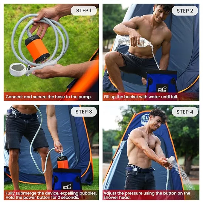 Elil Portable Camping Shower Pump with 5 Gallon Collapsible Bucket - Rechargeable Battery Camp Shower Electric Shower, Portable Shower for Camping