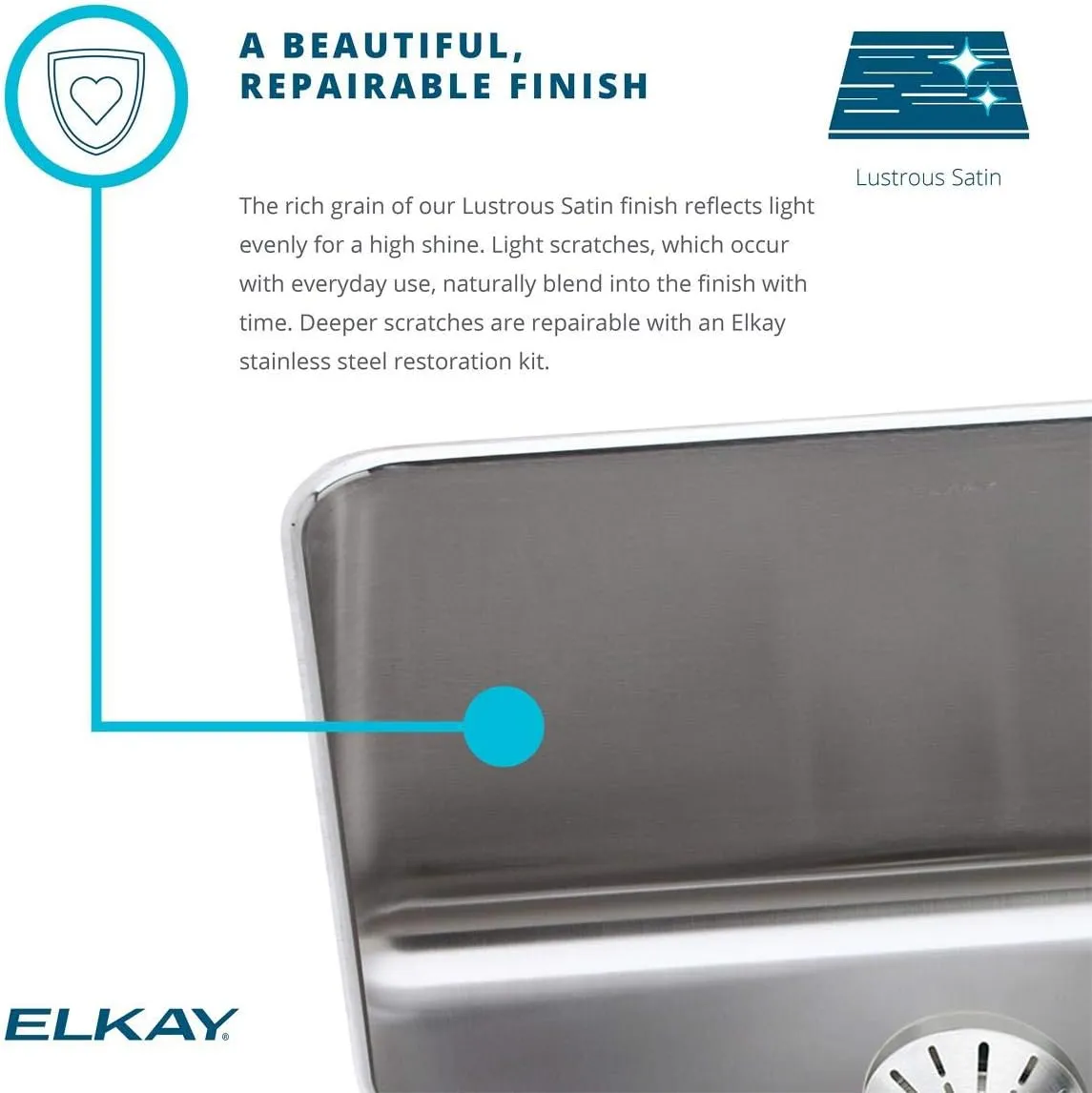 Elkay Lustertone Classic LRAD2522553 Single Bowl Drop-In Stainless Steel ADA Sink