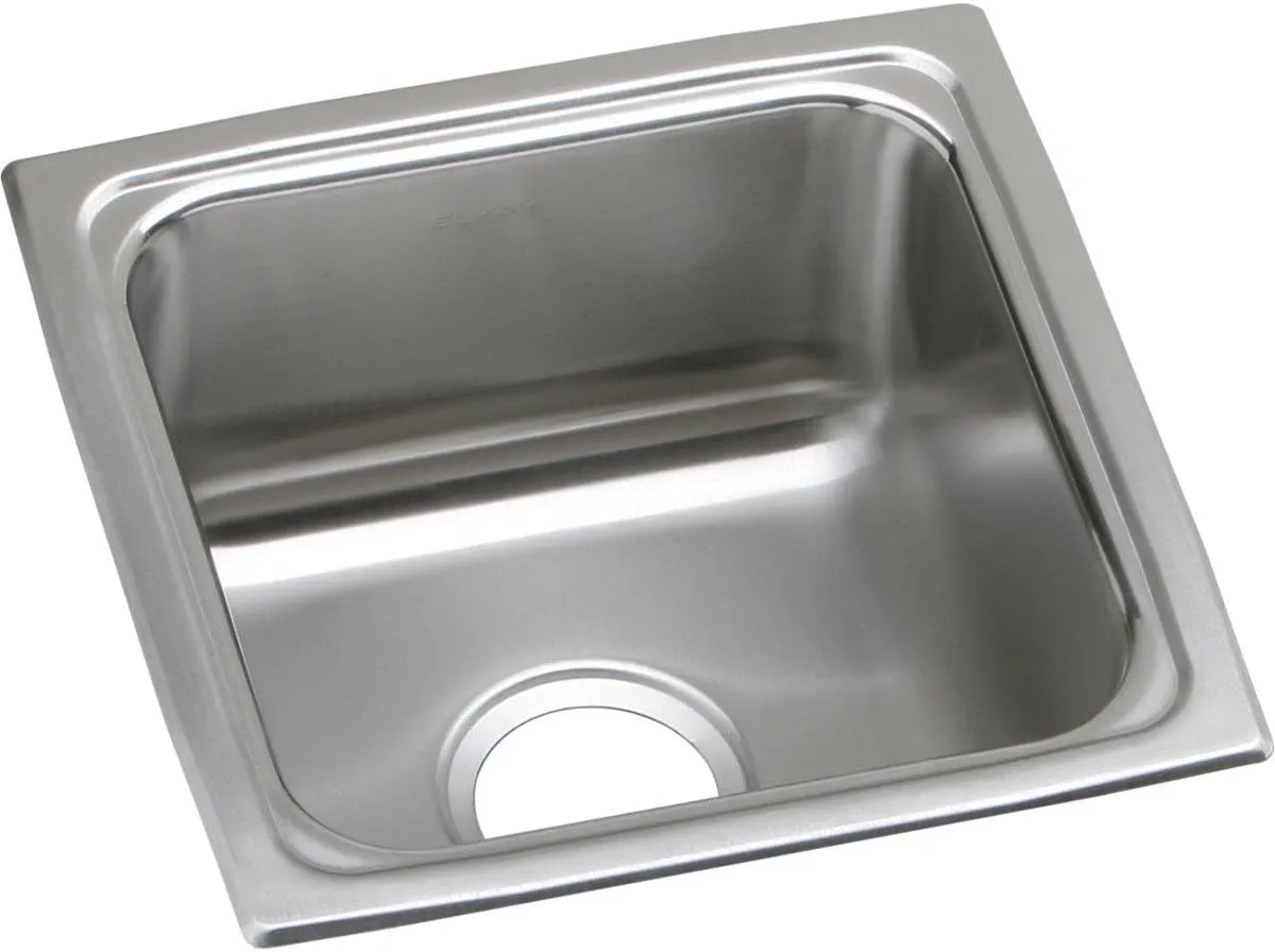 Elkay Lustertone LFR1515 Single Bowl Top Mount Stainless Steel Bar Sink