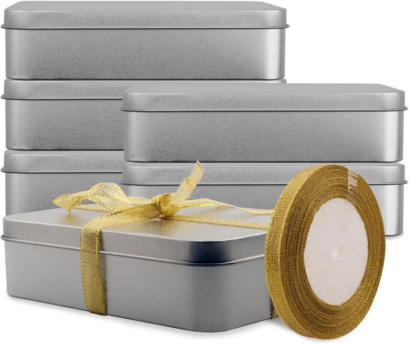 Empty Metal Tins Box with Lid,6 Pack Stainless steel Tins Cans Storage Container for Treats, Gifts, Candle, Favors and Crafts, Silver (6.3 x 4.3 x 1.4 Inches)