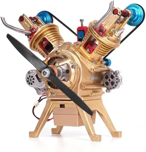 Engine Model Kit, Working Model Engine Assembly Kit All-Metal Mini Car V2 Double-Cylinder Mechanical Engine Motor Model Kit, 217PCS Model Engine Kit That Run Gifts for Adults, Type 2
