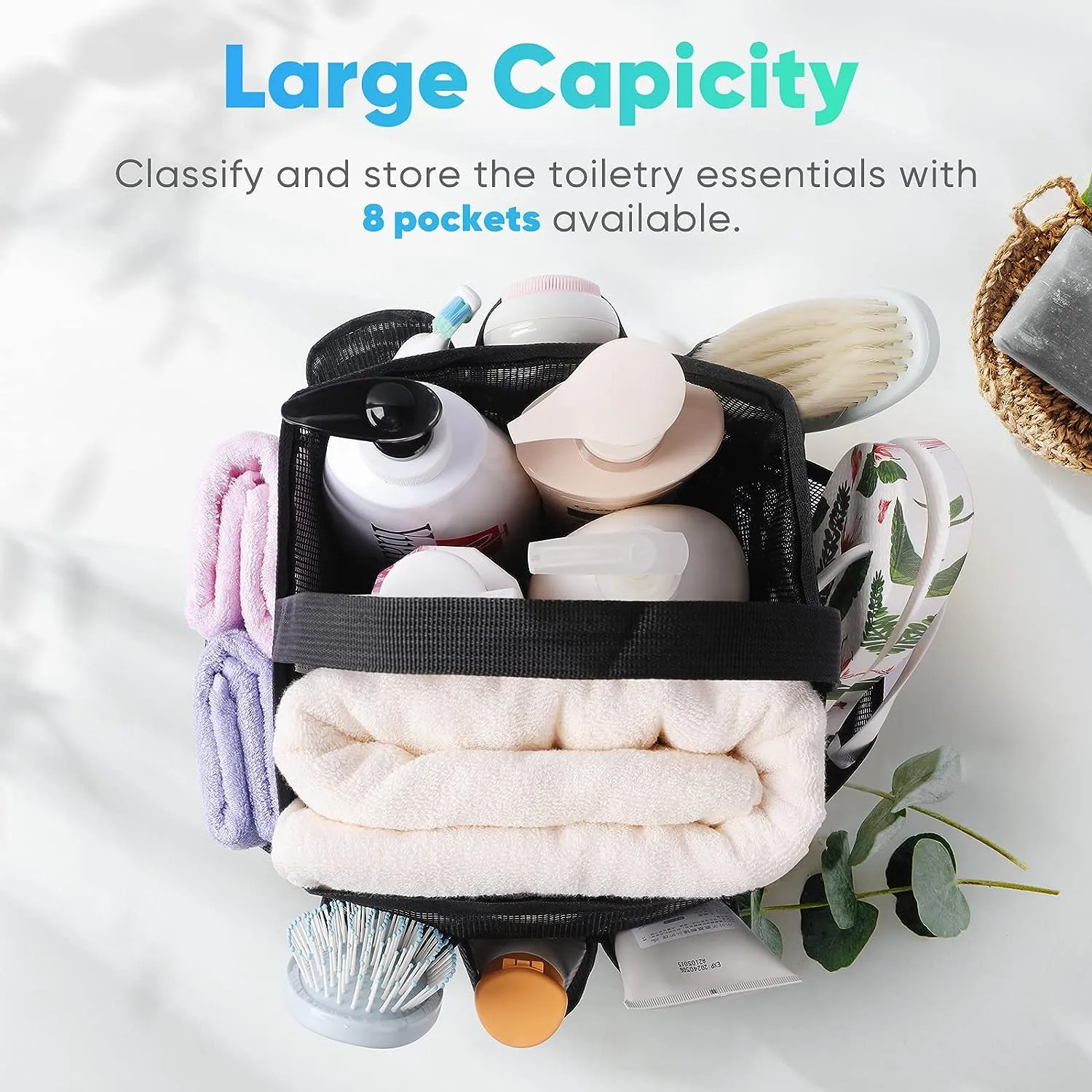 EUDELE Mesh Shower Caddy Portable for College Dorm Room Essentials,Portable Shower Caddy Dorm with 8-Pocket Large Capacity,Shower Bag for Beach,Swimming,Gym