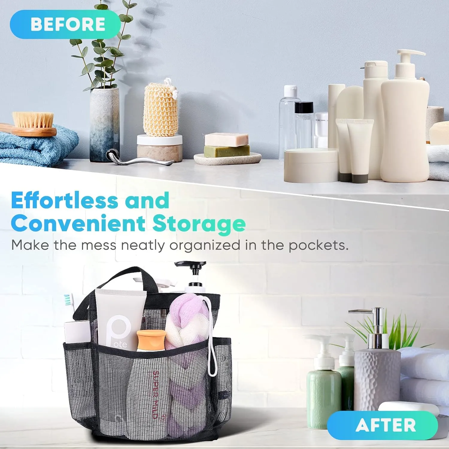 EUDELE Mesh Shower Caddy Portable for College Dorm Room Essentials,Portable Shower Caddy Dorm with 8-Pocket Large Capacity,Shower Bag for Beach,Swimming,Gym